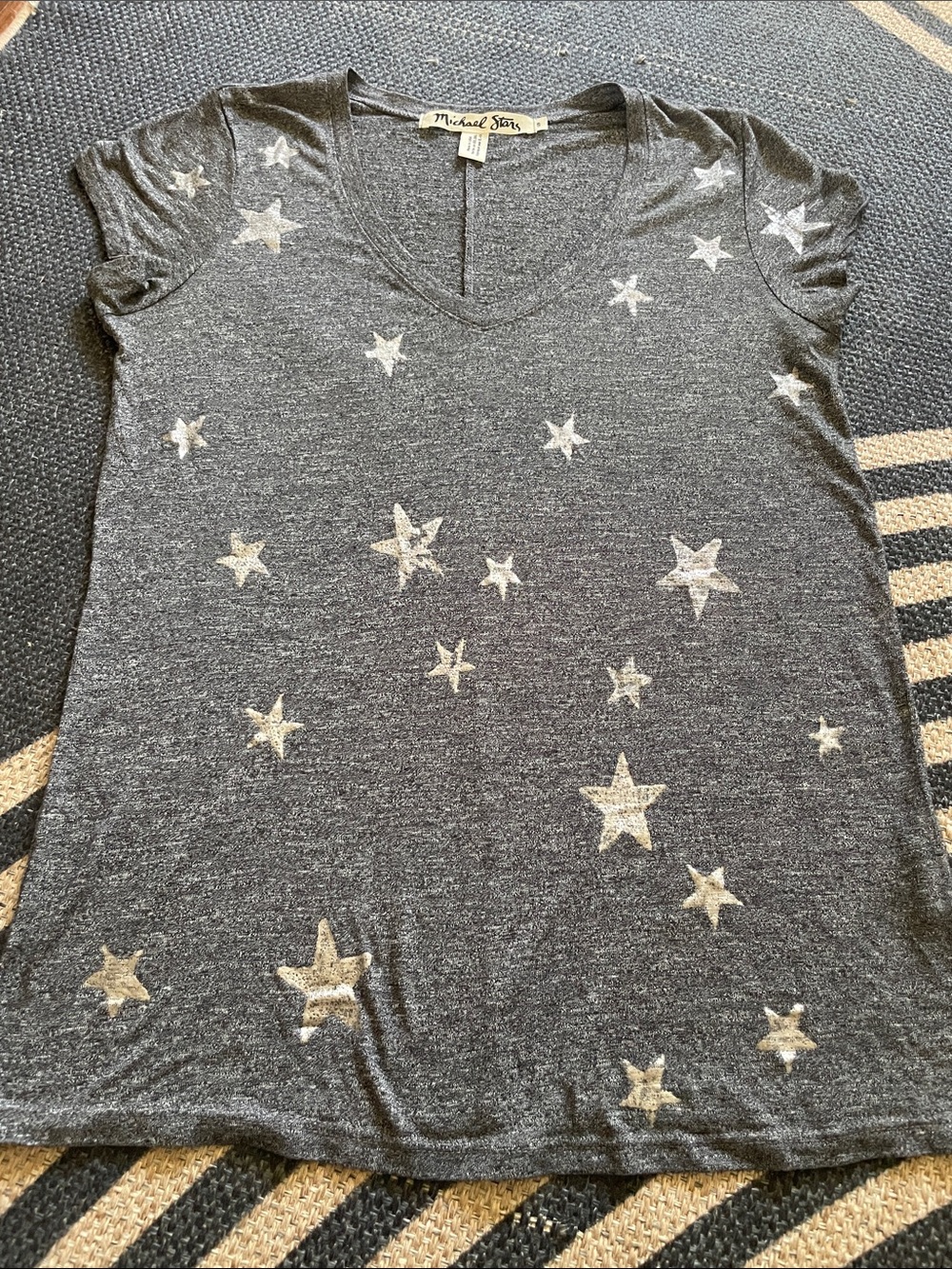 Michael Stars Charcoal V-Neck Tee with Silver Star Motif